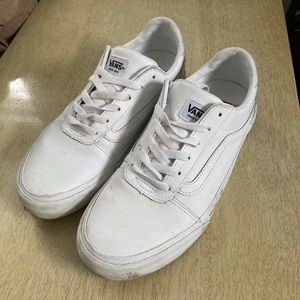All white leather vans skate shoes low top